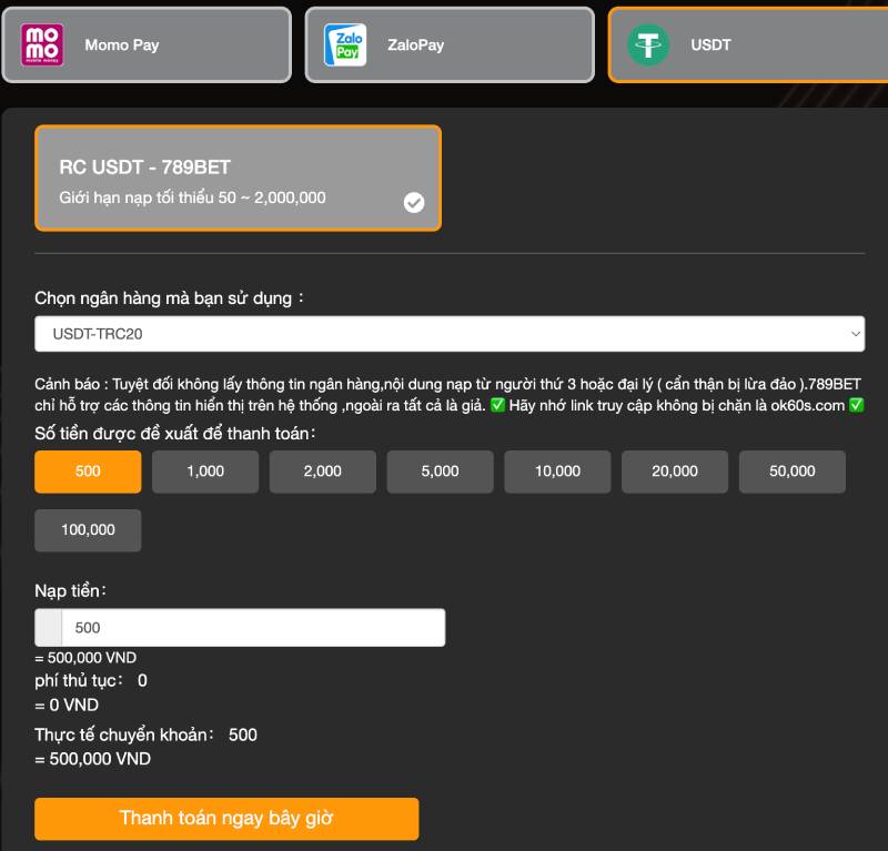 Quy Trình Nạp Tiền 789BET Tường Tận, Chi Tiết 8 USDT Tien Dien Tu 789bet