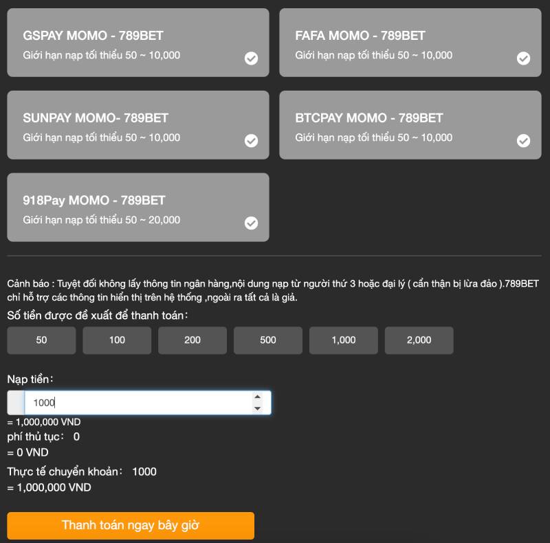 Quy Trình Nạp Tiền 789BET Tường Tận, Chi Tiết 5 momo pay 789bet